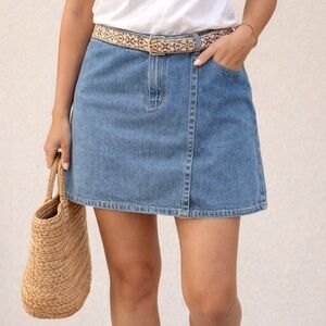 Sonoma Life + Style Denim Mini Skirt w/ Embroidered Belt Size 16 Boho